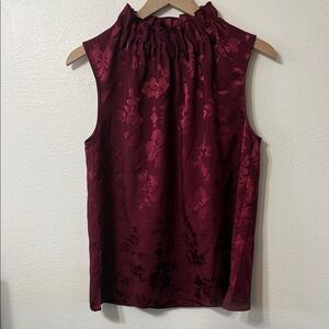 Ann Taylor Factory Floral Burgundy Blouse